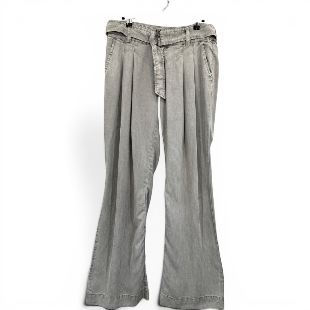 Sundance Wide Leg Trousers Womens 6 Gray Belted Pleated Herringbone Tencel Soft
